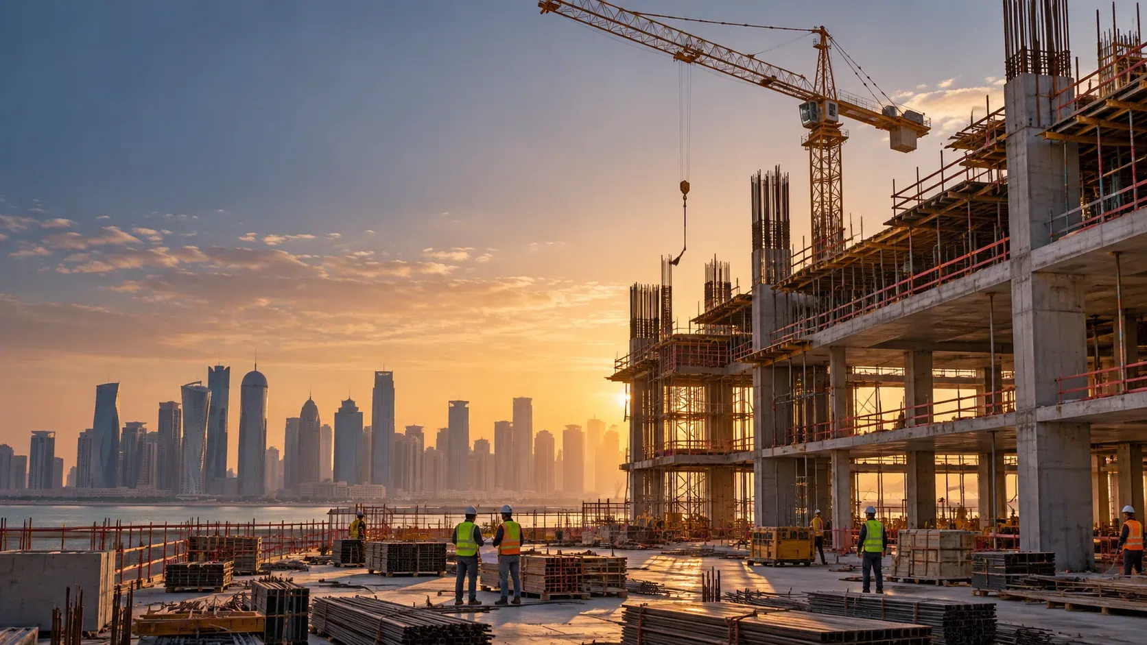 Construction site with buildings and cranes